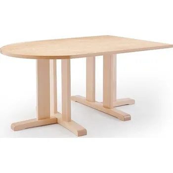 Jídelní stůl Stůl KUPOL, 1400x800x600 mm, půlovál, akustické linoleum, bříza/béžová