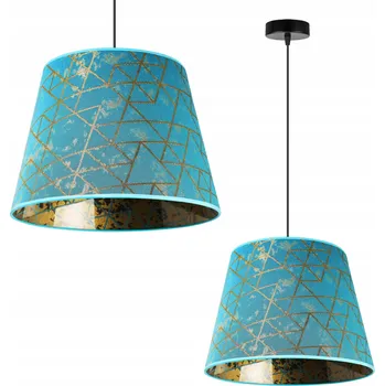 Závěsné svítidlo, látkové stínidlo kuželové 35 cm, modré se zlatým vzorem