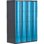 Boxová šatní skříň CURVE, 4 sekce, 16 boxů, tmavě šedá, modré dveře