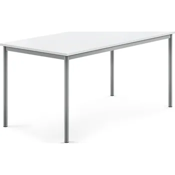 Jídelní stůl Stůl SONITUS, 1600x800x720 mm, stříbrné nohy, HPL deska tlumící hluk, bílá