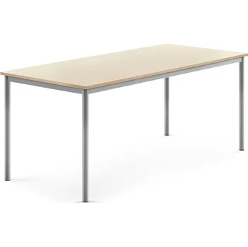 Jídelní stůl Stůl SONITUS, 1800x800x720 mm, stříbrné nohy, HPL deska tlumící hluk, bříza