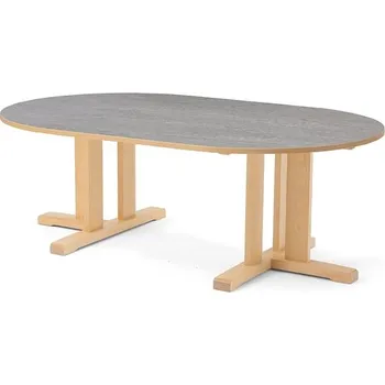 Jídelní stůl Stůl KUPOL, 1500x800x500 mm, oválný, akustické linoleum, bříza/šedá