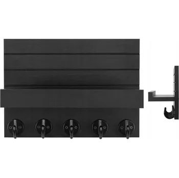 Věšák VĚŠÁK ORGANIZÉR NA KLÍČE S POLIČKOU ZÁVĚSNÝ DŘEVĚNÝ ČERNÝ LOFT MODERNÍ