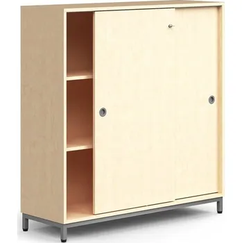 Policová skříň Skříň s posuvnými dveřmi QBUS, 2 police, nohy, úchytky, 1252x1200x400 mm, stříbrná, bříza