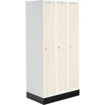 Šatní skříň Šatní skříňka ROZ, 3 sekce, se soklem, 1890x900x550 mm, bříza