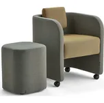 Nábytková sestava COMFY, křeslo a taburet, s kolečky, vlněný potah, tyrkysovo-oranžová/zlatá