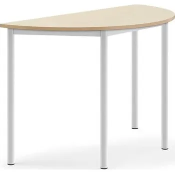 Jídelní stůl Stůl BORÅS, půlkruh, 1200x600x760 mm, bílé nohy, HPL deska, bříza