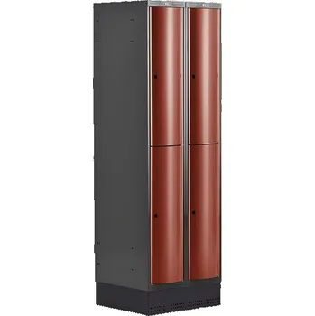 Šatní skříň Boxová šatní skříň CURVE, 2 sekce, 4 boxy, 1890x600x550 mm, sokl, červené dveře