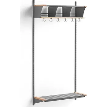 Věšák Šatní stěna JEPPE, 3 přihrádky, 1790x900x300 mm, bříza/stříbrná