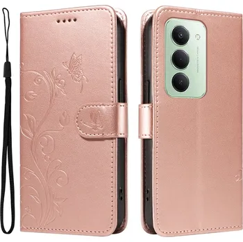 Pouzdro na mobilní telefon Flowery knížkové pouzdro na Xiaomi Redmi 15 4G (171mm) - růžovozlaté