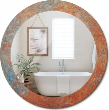 Zrcadlo Kulaté nástěnné dekorativní zrcadlo v skleněném rámu Rezavý kov průměr 70 cm