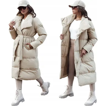 DLOUHÁ ZIMNÍ BUNDA DÁMSKÝ PROŠÍVANÝ KABÁT BÉŽOVÝ ty4572 - L