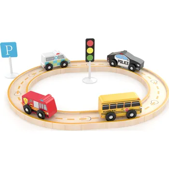 Vláček a vláčkodráha J'ADORE Hrací set s kolejemi - městská vozidla 16 ks