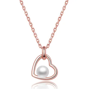 Náhrdelník AGATO Něžný růžově pozlacený stříbrný náhrdelník se srdíčkem a perlou AGS1230/47P-ROSE