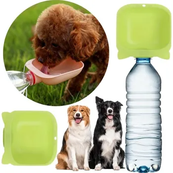 Miska pro psa Plastová přenosná láhev s miskou pro psa na vodu, zelená, 2 l