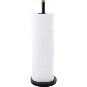 Volně stojící stojan na toaletní papír černý matný + dřevo 4 role LOFT