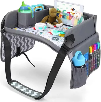 Přenosný dětský stolek do auta, s kapsami - šedá