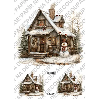 Umělecký papír Rýžový a soft papír na decoupage - Zimní stavení, sněhulák - KB2457 Materiál: Soft, Rozměr: A4