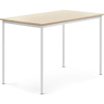 Jídelní stůl Stůl SONITUS, 1400x800x900 mm, bílé nohy, HPL deska tlumící hluk, bříza