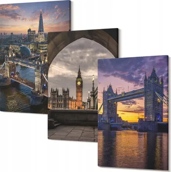 Obraz Triptych na plátně do obývacího pokoje Město mosty věžní hodiny 30x20 cm