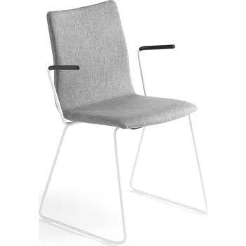 Jednací židle Konferenční židle OTTAWA, s područkami, ližinová podnož, stříbrně šedý potah, bílá