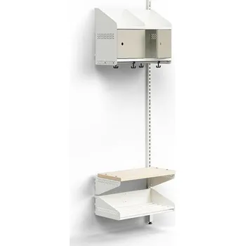 Věšák Šatní stěna ENTRY, nástěnná, přídavná sekce, 2 kovová dvířka, 1800x600x300 mm, bílá/šedá