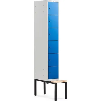 Šatní skříň Boxová šatní skříň CLASSIC, s lavicí, 1 sekce, 6 boxů, 2120x300x550 mm, modré dveře