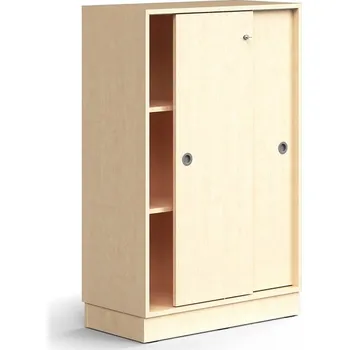 Policová skříň Skříň s posuvnými dveřmi QBUS, 2 police, sokl, úchytky, 1252x800x400 mm, bříza