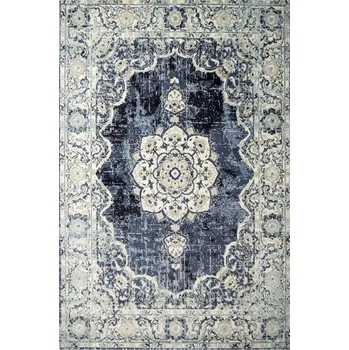 Koberec 60x100 cm ORNAMENTÁLNÍ ODŘENÝ KOBEREC VICTORIA S KVĚTINOVÝM VZOREM, TMAVĚ MODRÁ/KRÉMOVÁ