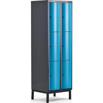 Šatní skříň Boxová šatní skříň CURVE, 2 sekce, 6 boxů, 1940x600x550 mm, nohy, modré dveře