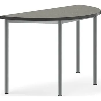 Jídelní stůl Stůl SONITUS, půlkruh, 1200x600x720 mm, stříbrné nohy, deska s linoleem, tmavě šedá