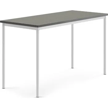 Jídelní stůl Stůl SONITUS, 1600x700x900 mm, bílé nohy, deska s linoleem, tmavě šedá