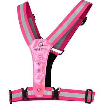 Bezpečnostní vesta s LED diodami Rogelli, reflexní růžová