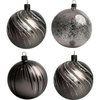 Vánoční ozdoba Koulier Skleněné vánoční ozdoby basic Nero - Nero v šedé, 4 ks