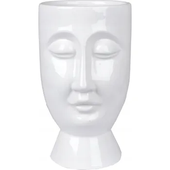 Váza Keramická váza s lidskou tváří, odolná proti opotřebení, snadno použitelná, 12,5 cm x 17 cm, bílá