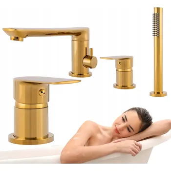 Vodovodní baterie Dvoukohoutková vanová a sprchová baterie na okraj vany Silla Premium zlatá