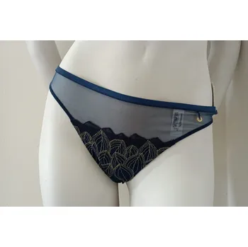 Kalhotky Dámské tanga 90601 petrolejově modré se zlatou - Selmark Velikost: S