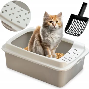 Toaleta pro kočku VELKÁ KOČIČÍ TOALETA TOALETA S RÁMEM NA PRO KOČKY STELIVO LOPATKA