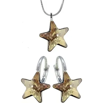 Souprava šperků Swarovski Elements Star vlepený krystal 10mm - Stříbrná sada (set, souprava) náušnice a přívěsek s řetízkem zlatá hvězdička 54034.2 Golden Shadow (zlatá, světlá jantarová, zlatobéžová)