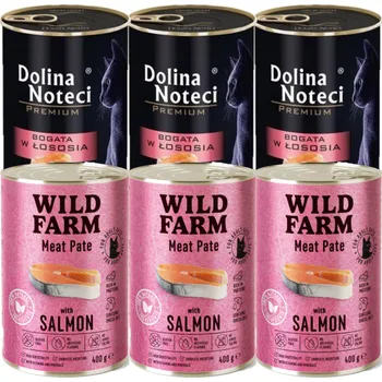 Krmivo pro kočku Dolina Noteci Premium + WILD FARM Paštika pro kočky Salmon 6x400g