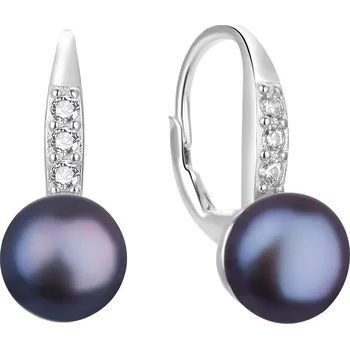 Náušnice AGATO Půvabné stříbrné náušnice s černou perlou AGT-E233L-PBK