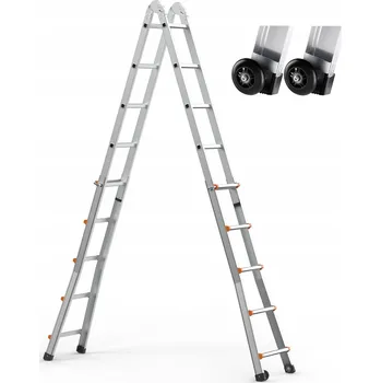 Žebřík Teleskopický Žebřík SucceBuy 5,1 m s dvojitými koly Ve Tvaru Písmene A