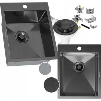 Granitový dřez Jednokomorový dřez Granitan SILVO ocel černý