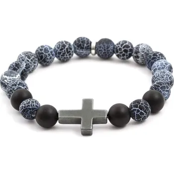 Náramek AGATO Minerální korálkový náramek z achátu dračího, onyxu a hematitu MINK53 Velikost: 17 cm