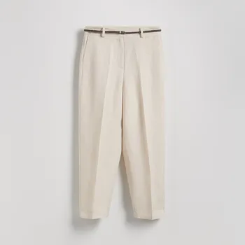 Reserved - Kalhoty s nažehlenými puky a příměsí lnu - béžová - YH564-08X - YH564-08X-34