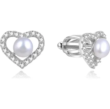 Náušnice AGATO Stříbrné srdíčkové náušnice s pravou perlou AGUP1659PS
