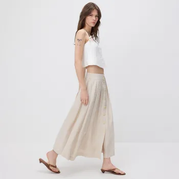 Dámská sukně Reserved - Sukně s příměsí lnu - béžová - ZN181-08X - ZN181-08X-L