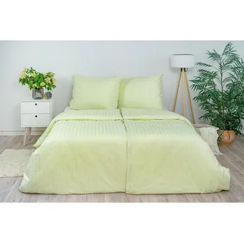 Povlečení Ložní povlečení atlas grádl Stanex proužek světle zelený (LS904), 140 x 200 + 90 x 70, Knoflíkové