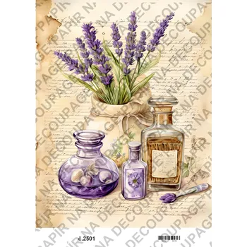 Umělecký papír Rýžový a soft papír na decoupage - Levandule vintage - KB2501 Materiál: Soft, Rozměr: A4