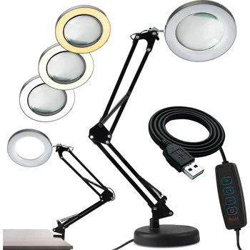 Nástěnné svítidlo světlo kancelářská LED 8W CCT Kreślarska Stołowa 3x sklo Powiększające Lupa LUCA 2 černá LUMILED